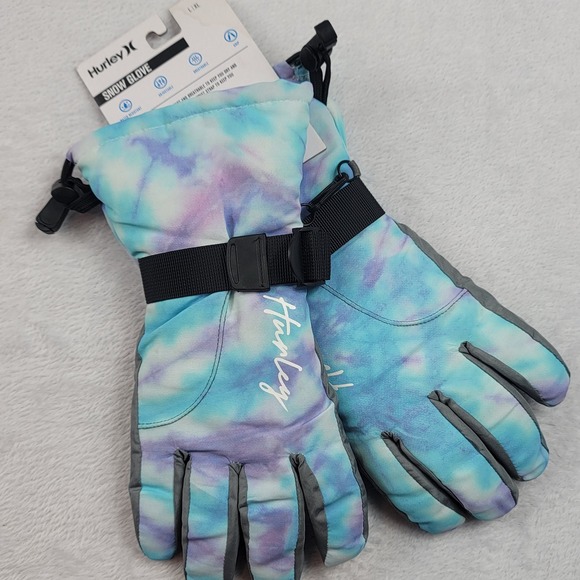Hurley Accessories - NWT Hurley Snowdrift Gloves Blue Purple Tie Dye Water Resistant Winter Ski L XL